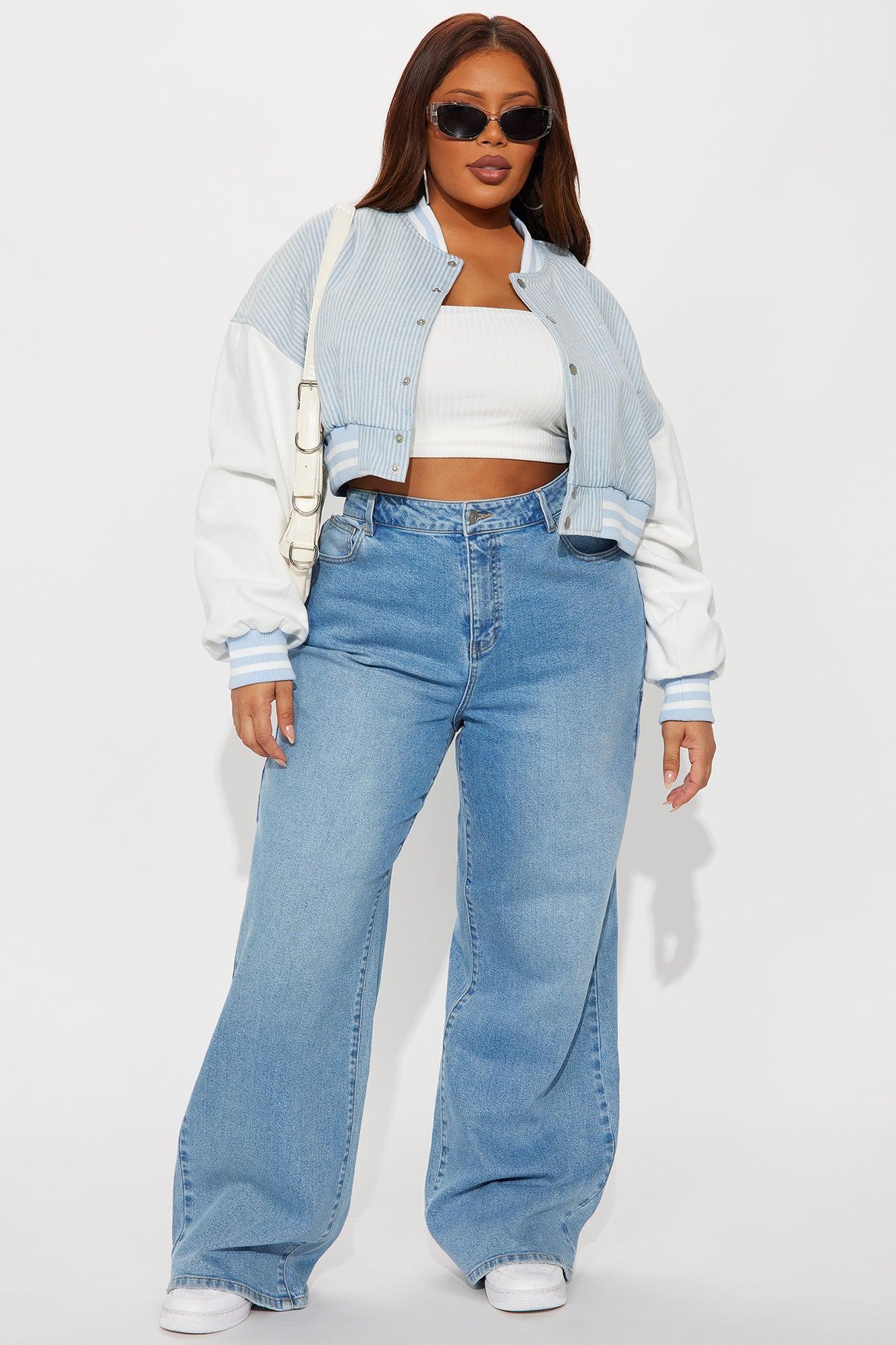 So Classic Cropped Pinstripe Denim Jacket - Blue/combo Product Image