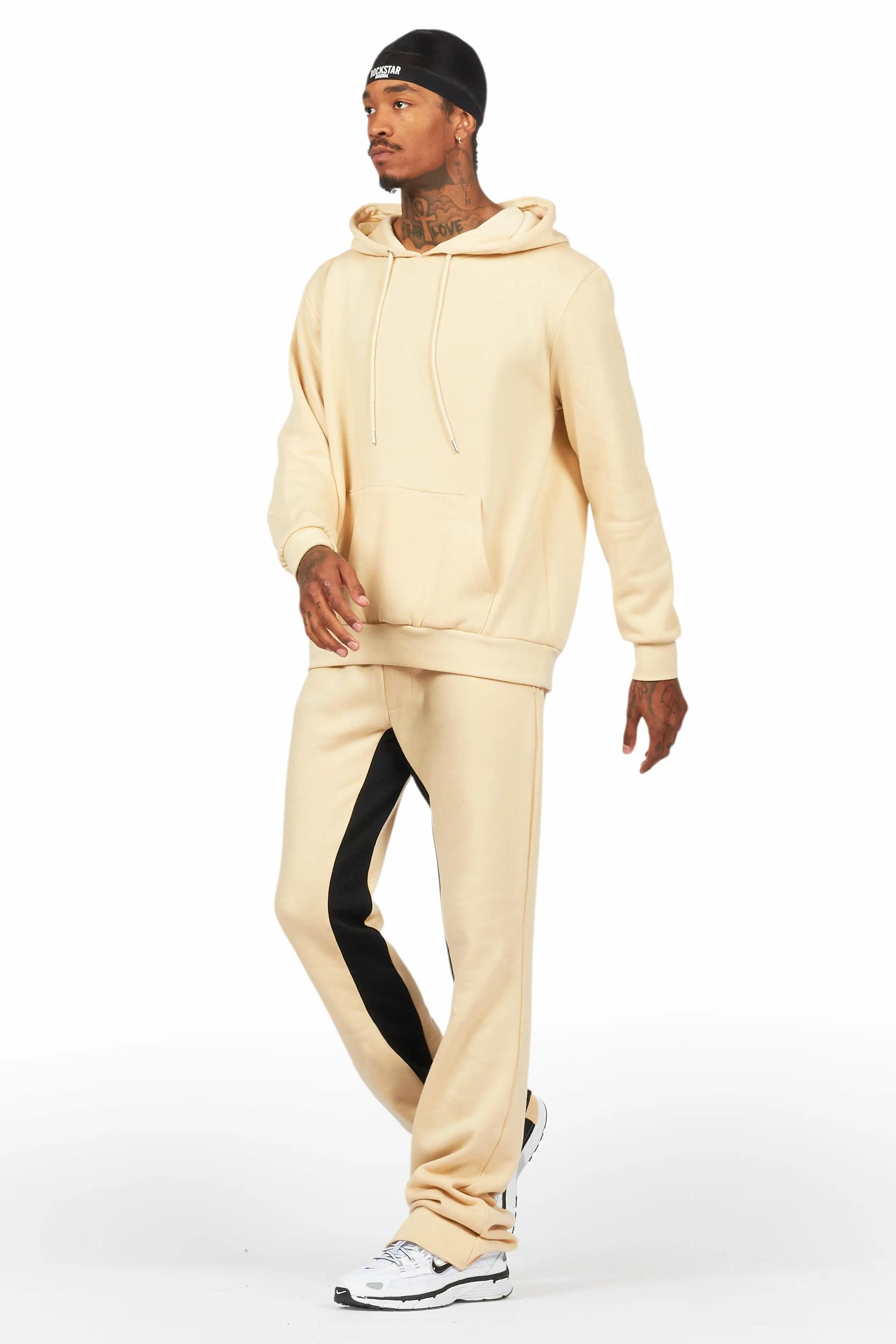 Basic Beige Hoodie/Baggy Track Pant Set Male Product Image