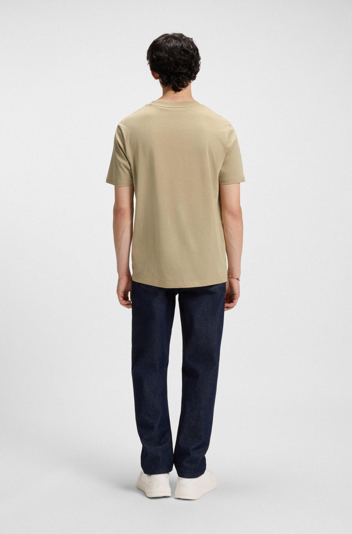 HUGO - Cotton-jersey T-shirt with curved-logo print - Beige Product Image