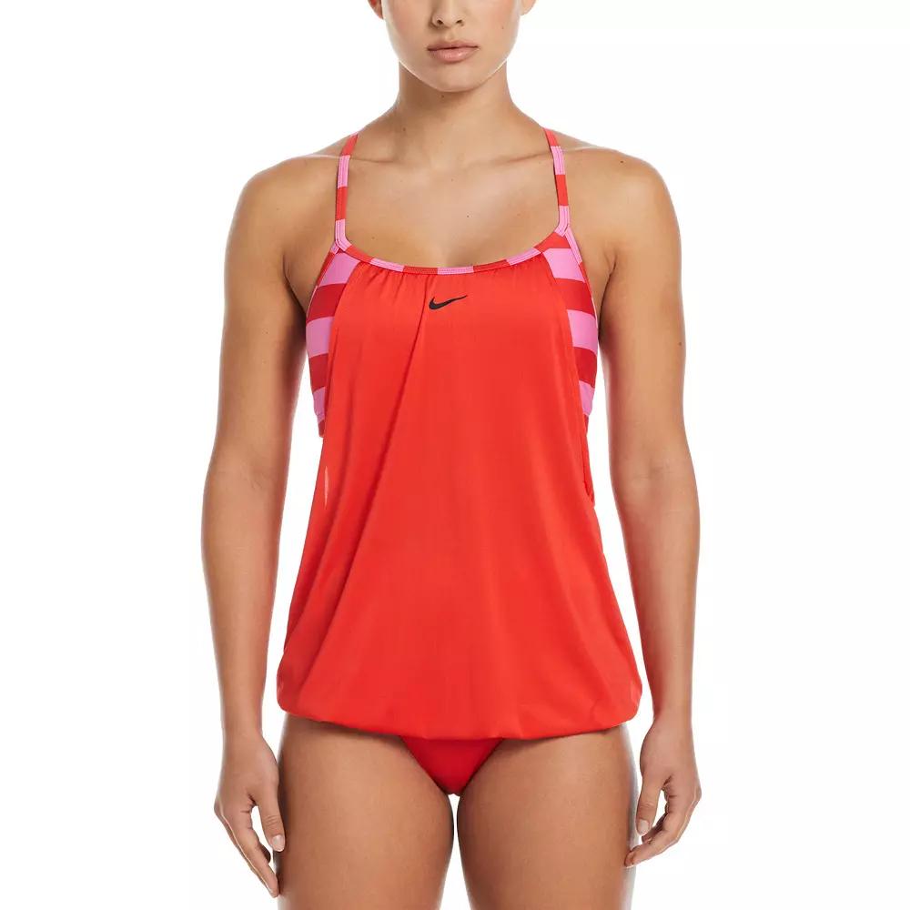 Women's Nike Statement Stripe Layered Tankini Swim Top, Size: Small, Light Red Product Image