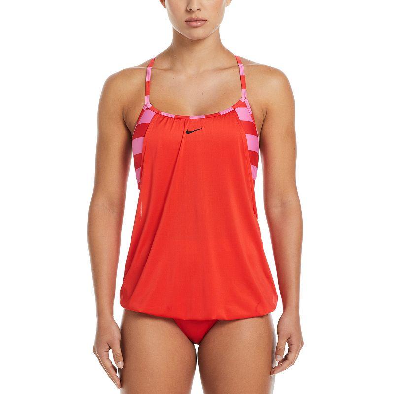 Women's Nike Statement Stripe Layered Tankini Swim Top, Size: Small, Light Red Product Image