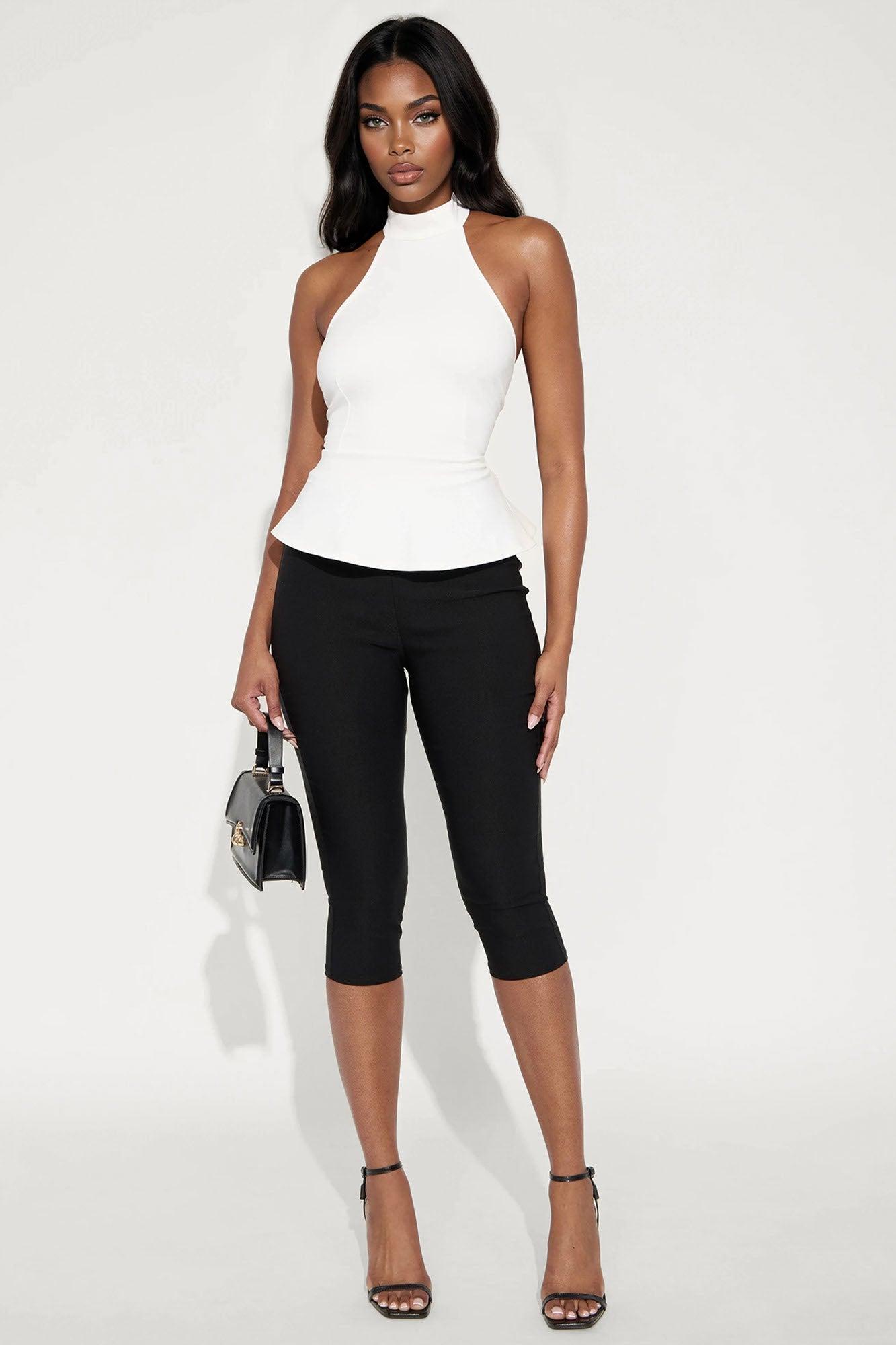 Fleur Ponte Peplum Halter Top - White Female Product Image