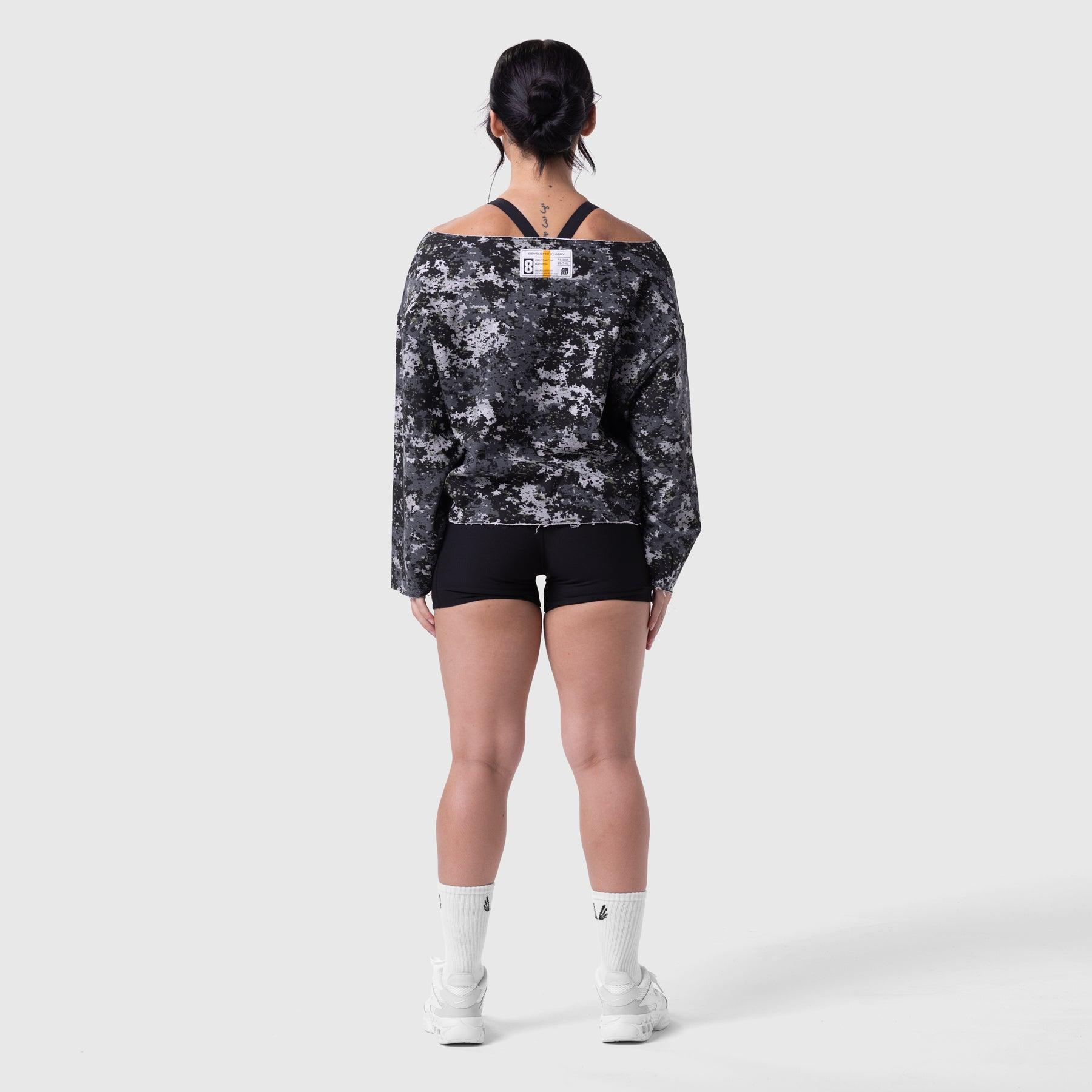 W049. Raw Hem Oversized Crewneck - Pixel Camo Product Image