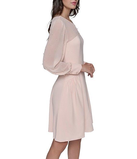KARL LAGERFELD PARIS Illusion Sleeve Drop Waist Scuba Crepe Dress Product Image