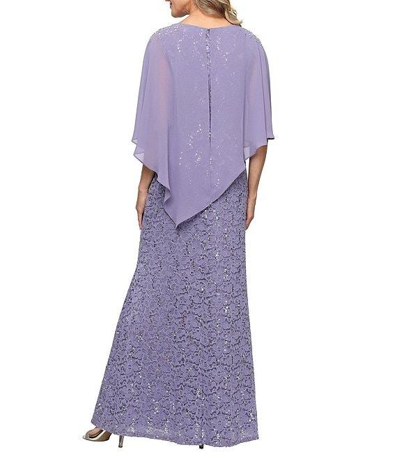 Ignite Evenings Short Sleeve Boat Neck Beaded Sequin Floral Lace Capelet Gown Product Image