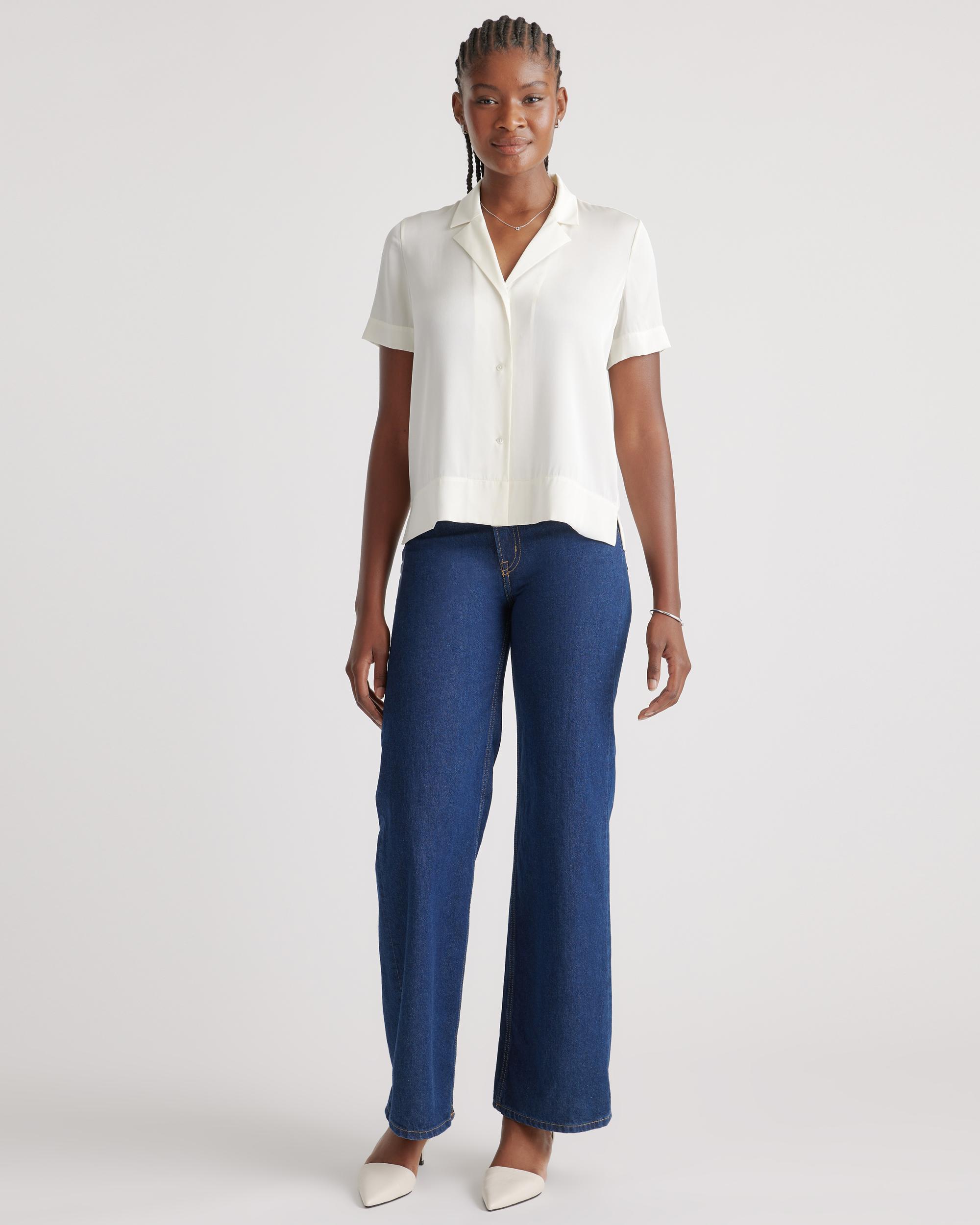 Quince | Women's Washable Stretch Silk Short Sleeve Notch Collar Blouse Size XS, Mulberry Silk Product Image