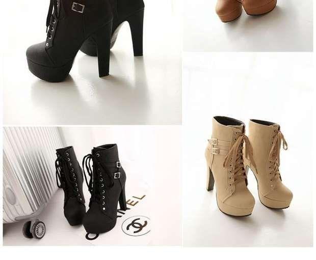 Lace-Up High-Heel Platform Short Boots Product Image