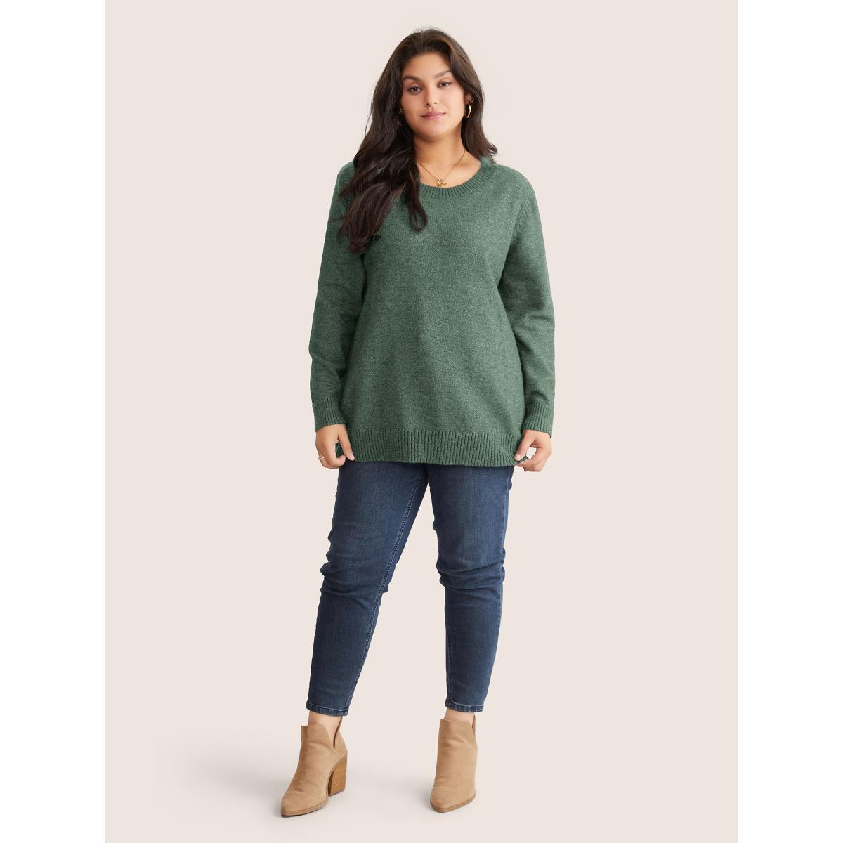 Plus Size Supersoft Essentials Solid Heather Twist Back Pullover Green Women Casual Long Sleeve Round Neck Everyday Pullovers BloomChic 18-20/2X Product Image