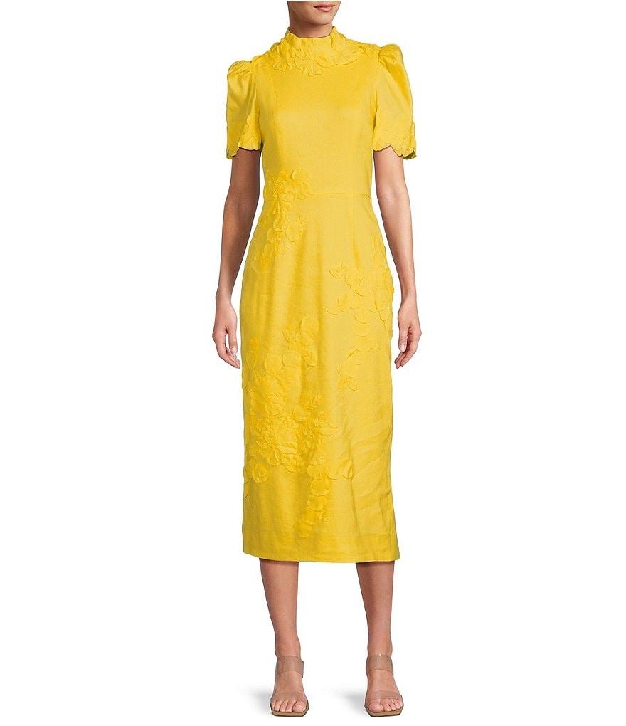 Antonio Melani Willow Floral Applique Short Sleeve Mock Neck Midi Dress Product Image