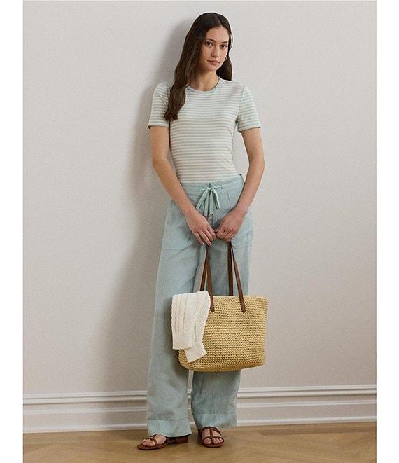 Lauren Ralph Lauren Stretch Knit Stripe Print Crew Neck Short Sleeve Tee Product Image