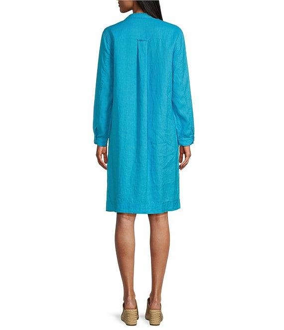 John Mark Linen Wire Collar Roll Tab Sleeve Shirt Dress Product Image