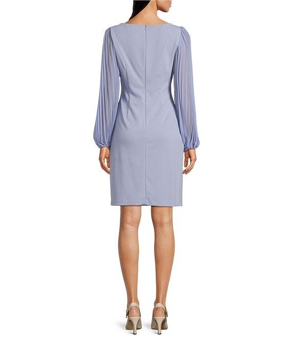 Jessica Howard Long Pleated Sleeve Boat Neck Crepe Sheath Dress Product Image