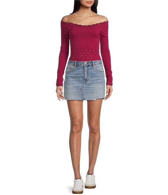 Evolutionary Pointelle Lace Off-The-Shoulder Long Sleeve Top Product Image