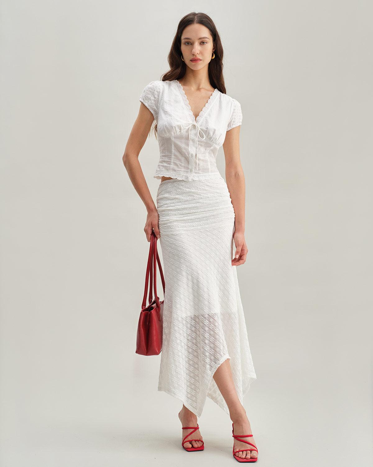 White Textured Cap Sleeve Blouse Product Image