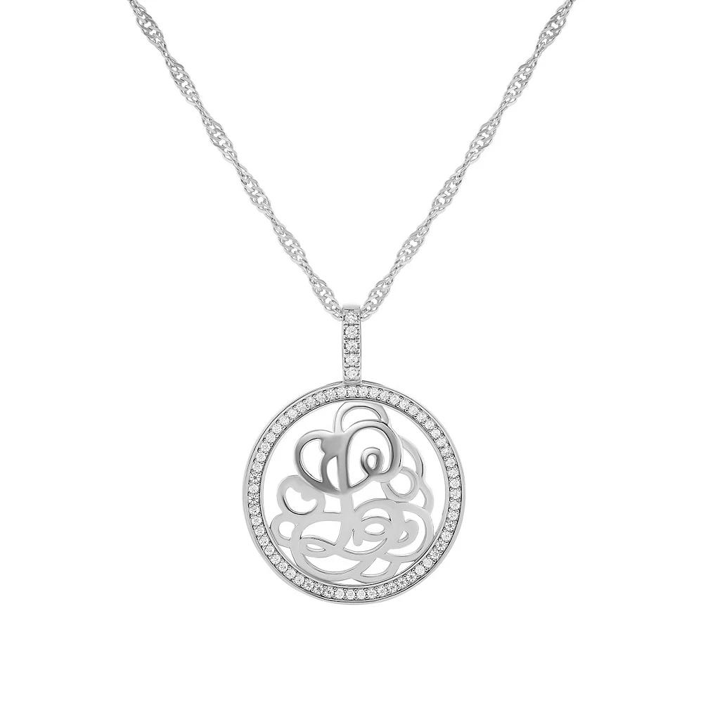 PRIMROSE Cubic Zirconia Initial Coin Pendant Necklace, Women's, Size: 18-20" ADJ, Silver Tone L Product Image