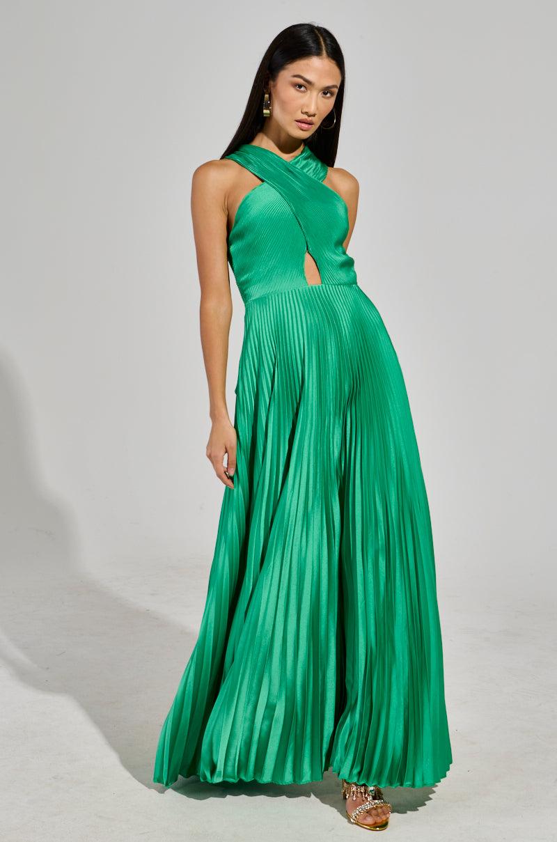ALWAYS THE GUEST PLEATED MAXI DRESS IN KELLY GREEN Product Image