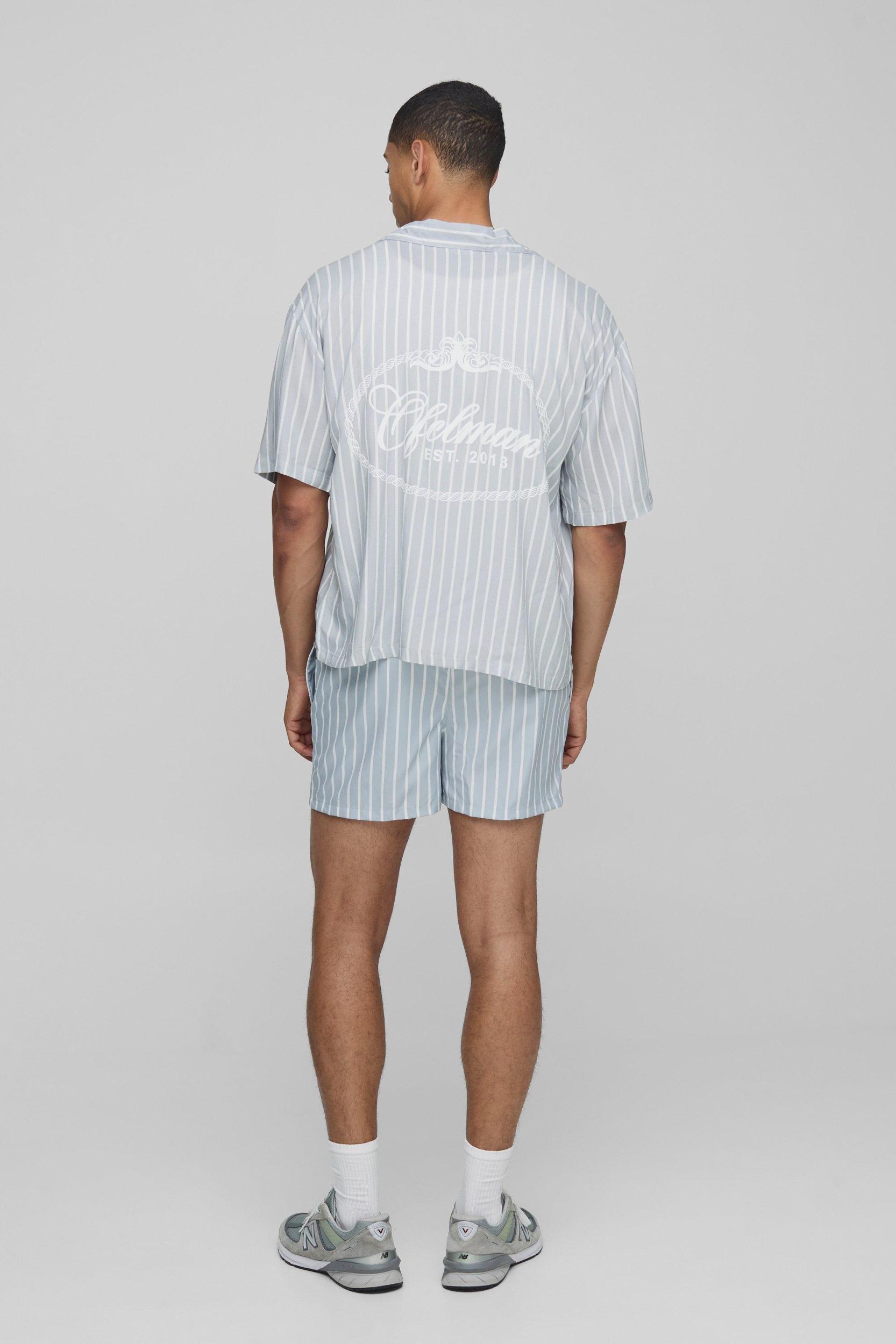 Oversized Boxy Fit Pinstripe Shirt and Swim Set | boohooMAN USA Product Image