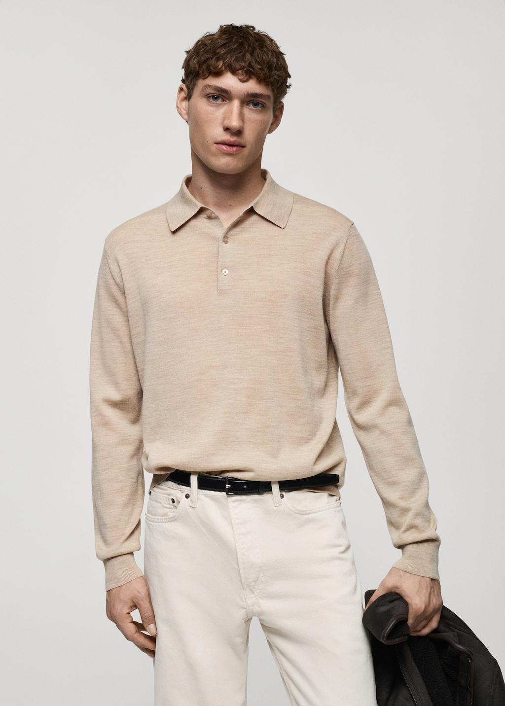 100% merino wool polo sweater - Men | MANGO USA Product Image