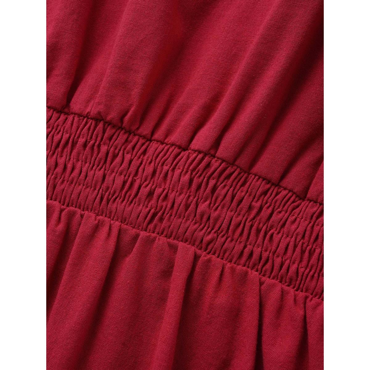 Plus Size Raspberry Square Neck Button Detail Shirred Blouse Women Elegant Short sleeve Square Neck Everyday Blouses BloomChic 28/5X Product Image