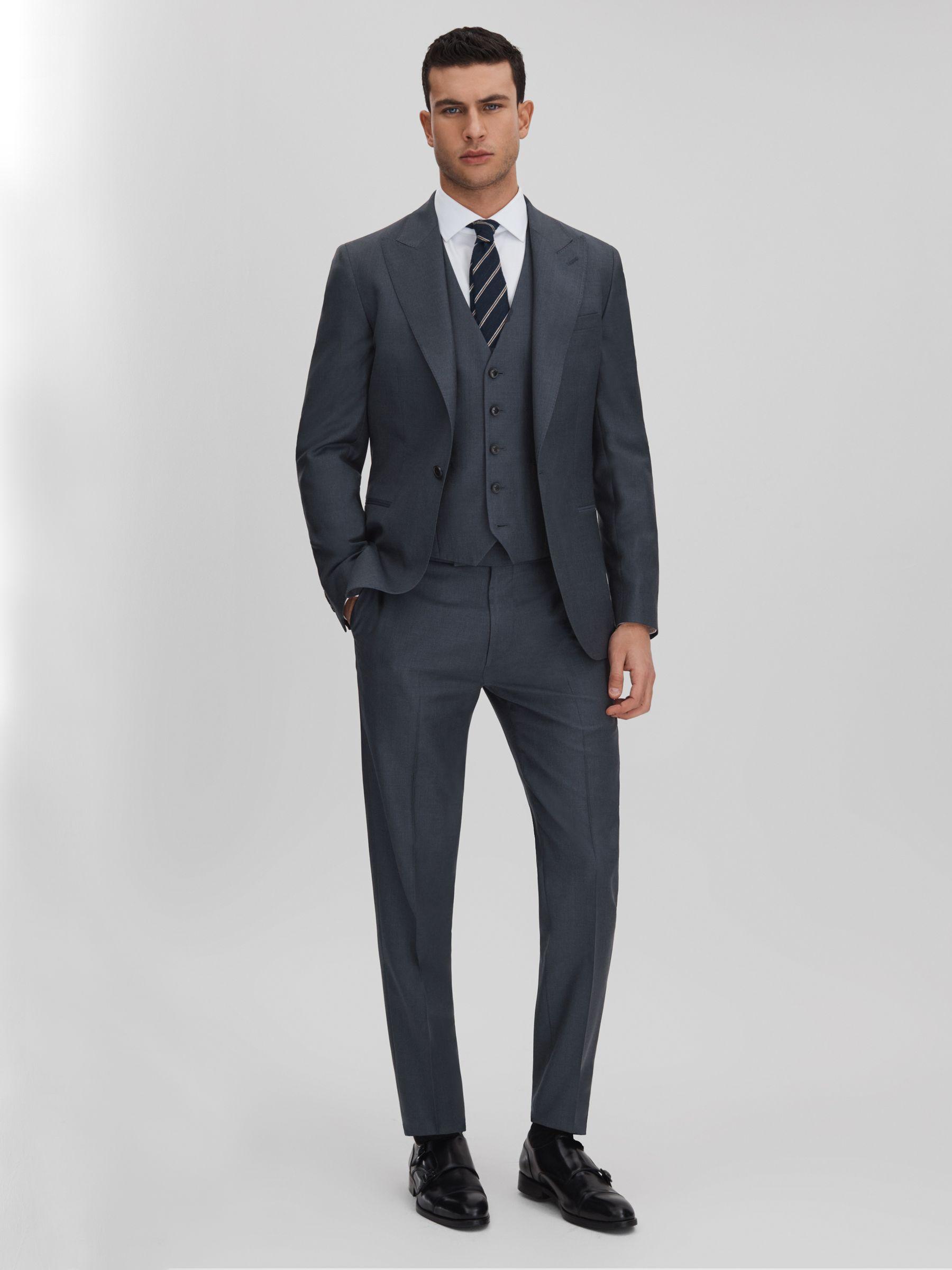 Slim Fit Single Breasted Wool Waistcoat in Airforce Blue Product Image