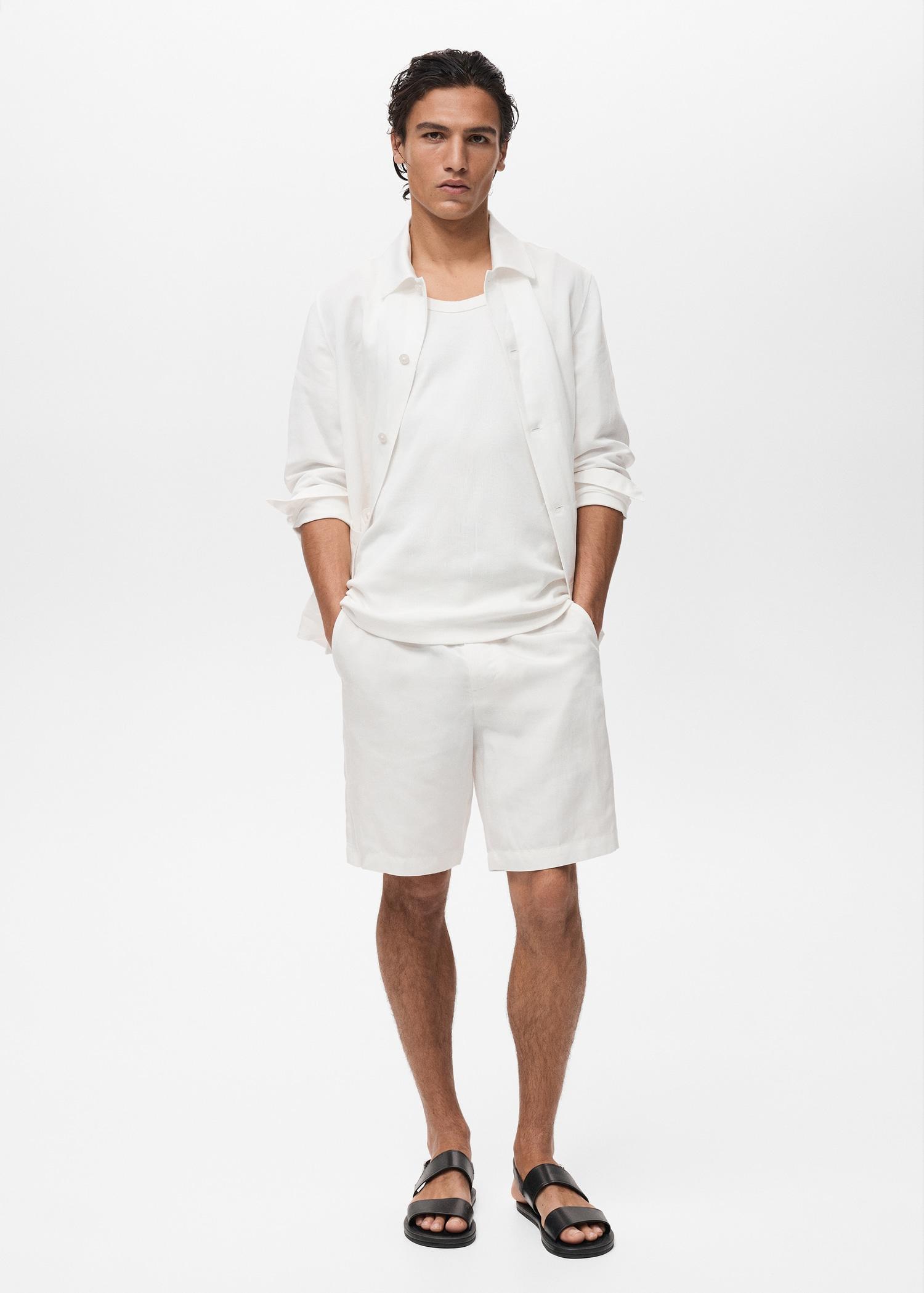 Linen lyocell slim-fit bermuda shorts - Men | MANGO USA Product Image