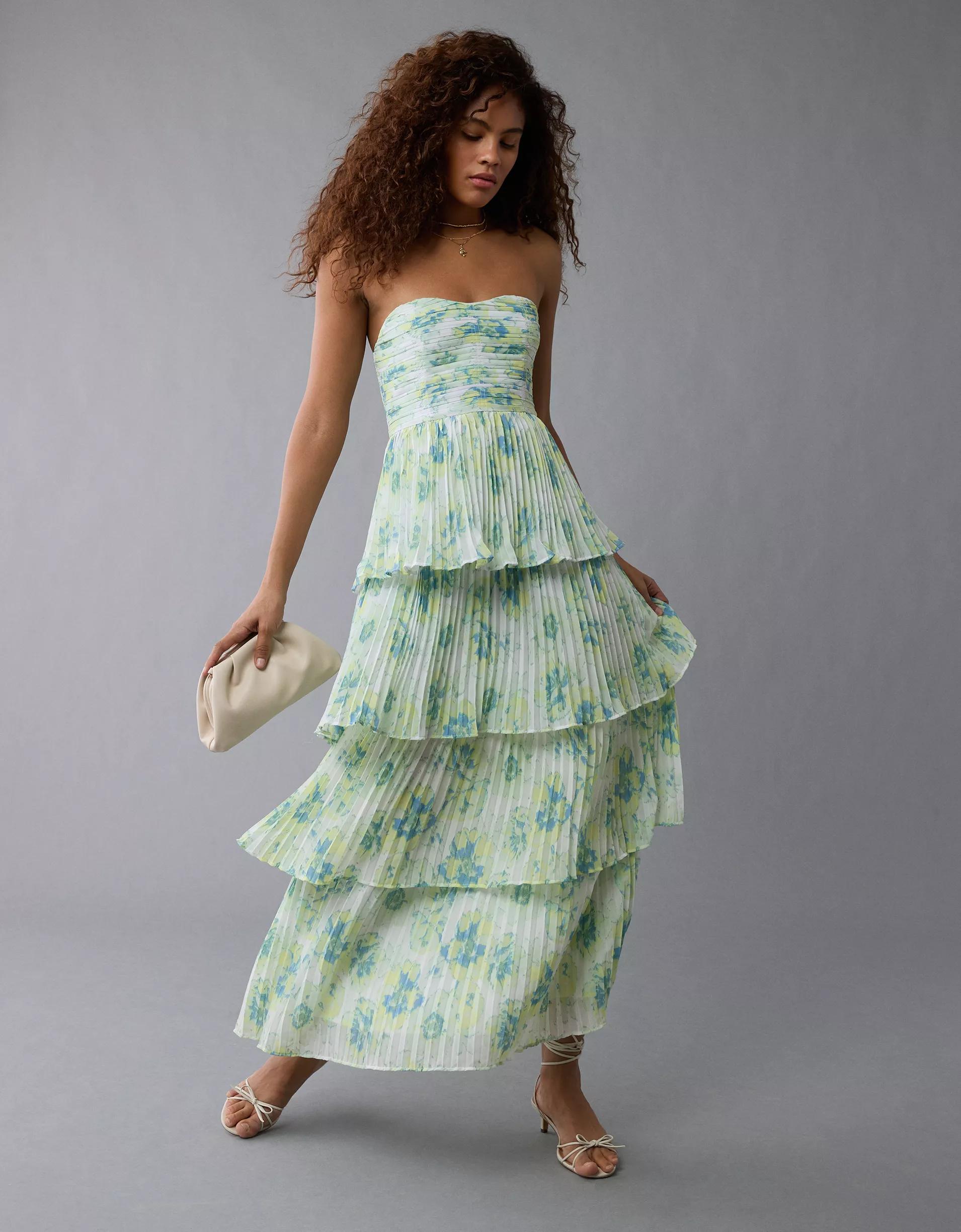 AE Tiered Pleated Maxi Dress Product Image