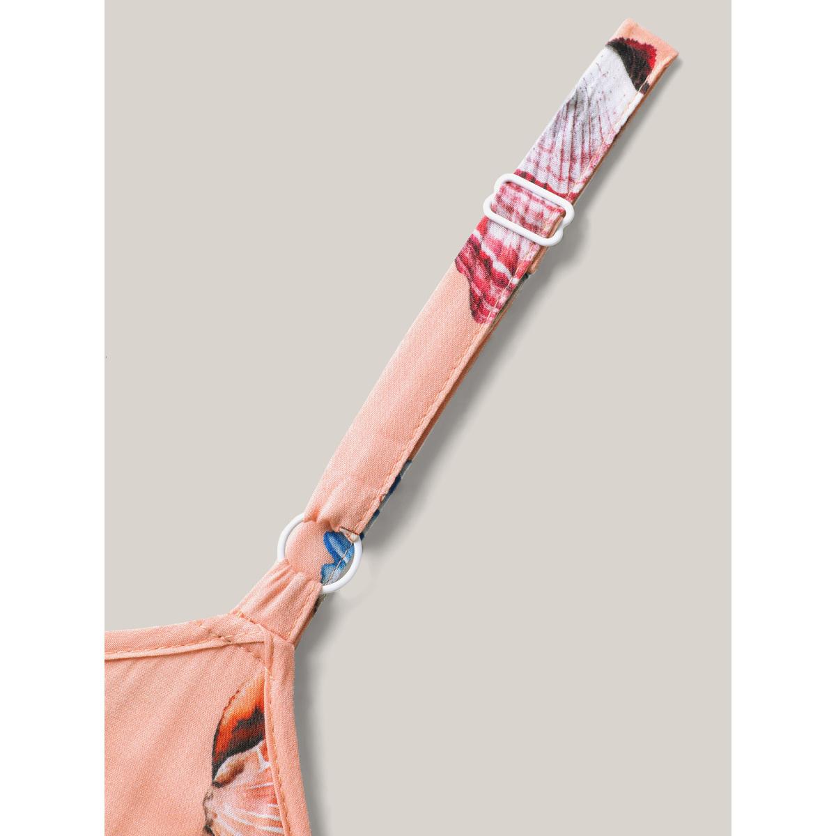 Plus Size Rayon Adjustable Strap Shell Print Midi Dress Lightorange Women Non Sleeveless Curvy BloomChic 12/L Product Image