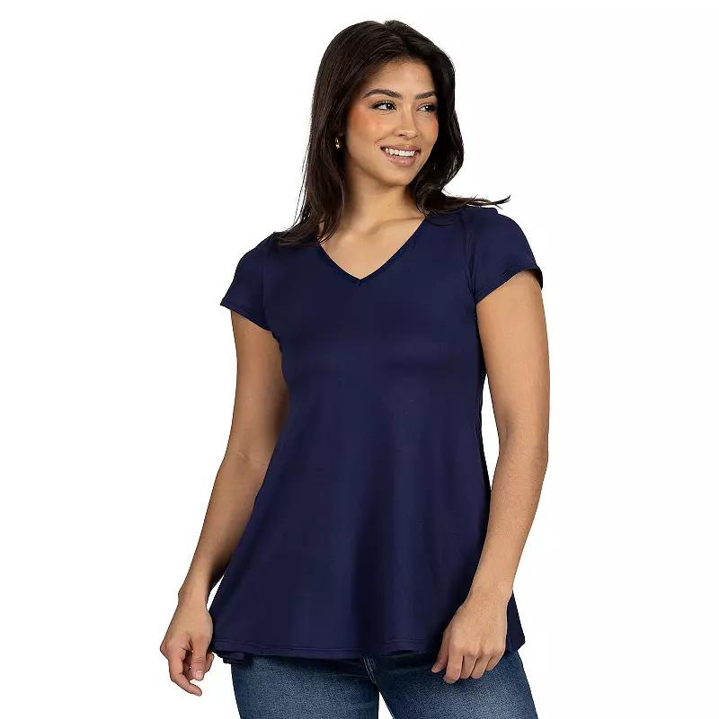 Women's 24Seven Comfort Apparel Loose Fit V Neck Tunic Top,  Product Image