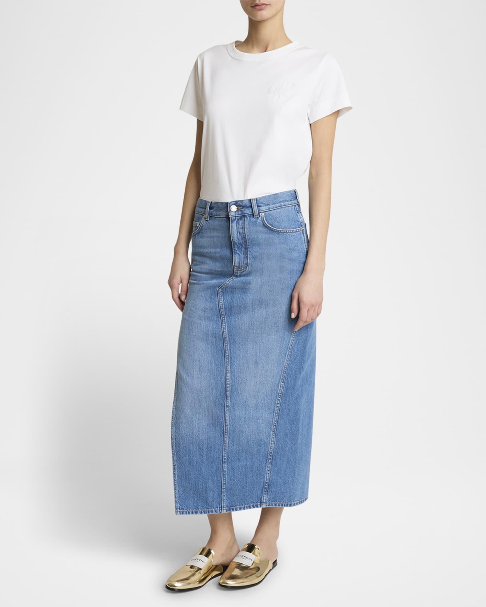 Side-Slit Denim Midi Skirt Product Image