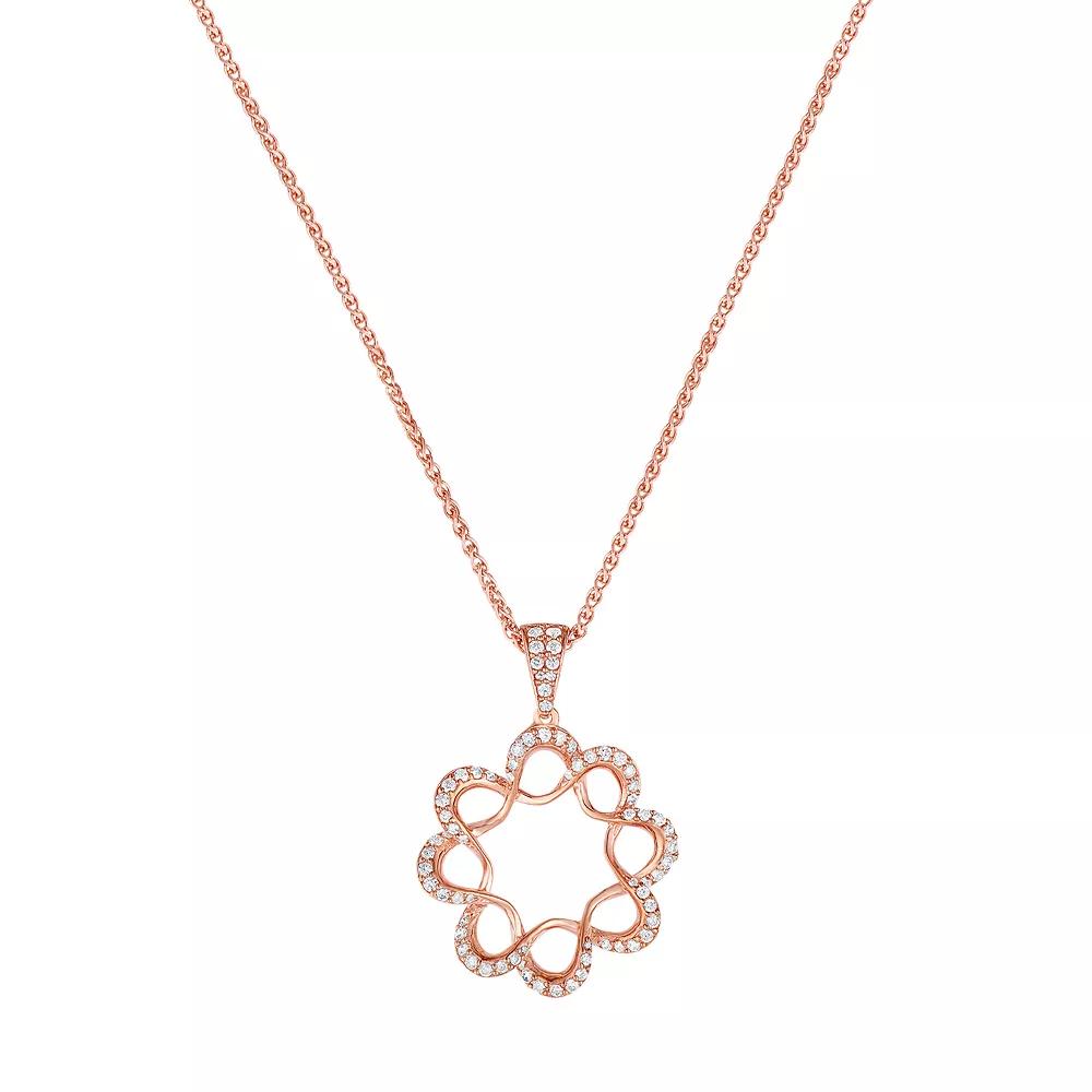 Sterling Silver Cubic Zirconia Flower Pendant Necklace, Women's, Size: 18", Pink Tone Product Image