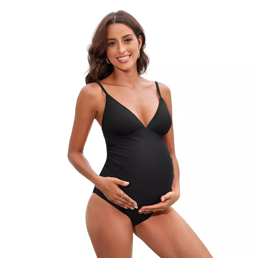 Women's Cupshe Ruched V-Neck Cami Maternity One-Piece Swimsuit,  Product Image
