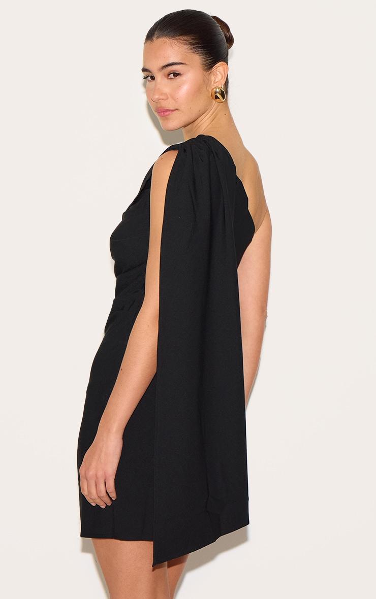 Black Woven Drape Shoulder Mini Dress Product Image