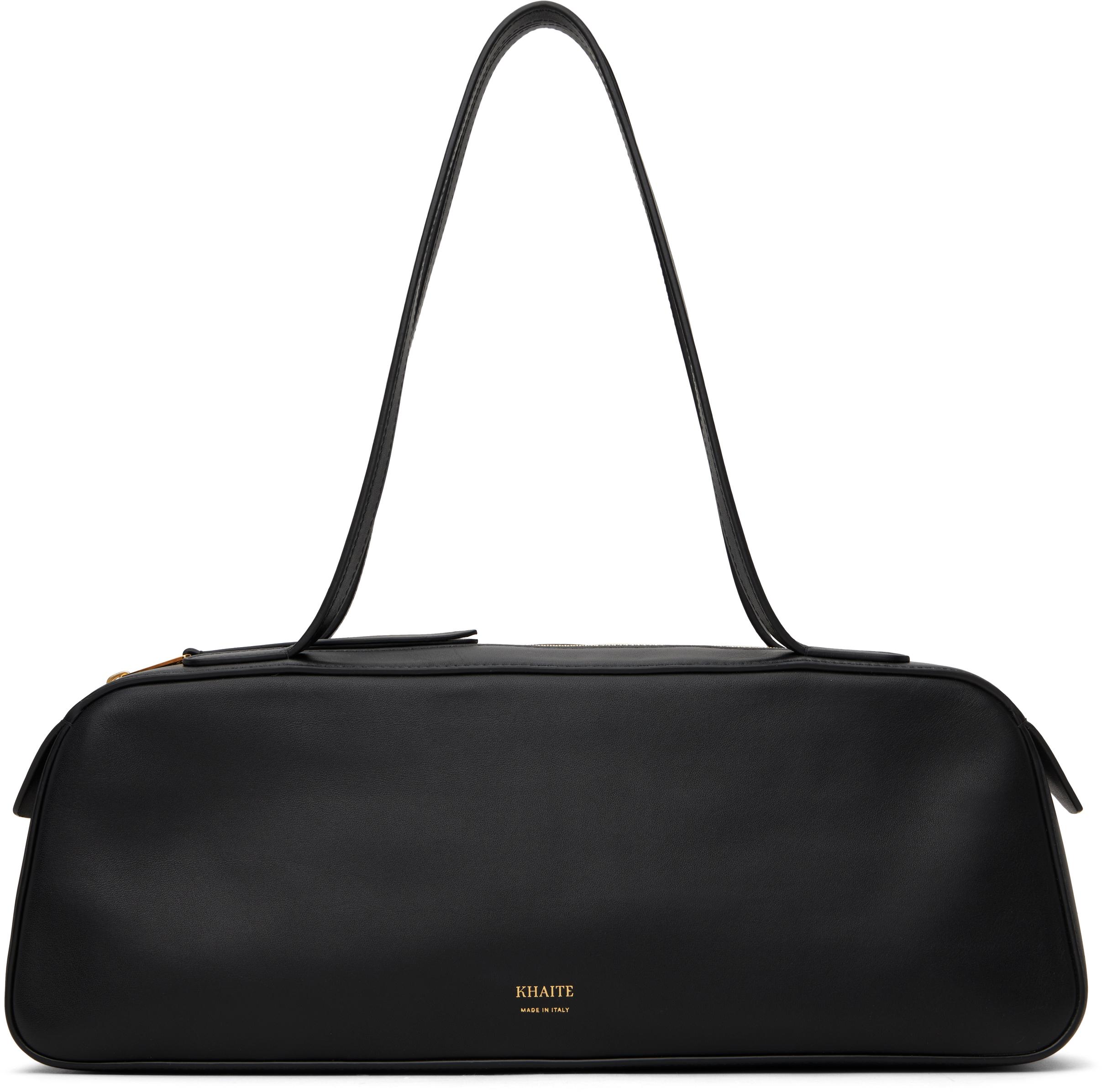 KHAITE Simona Crackle Patent Leather Shoulder Bag In Black Product Image