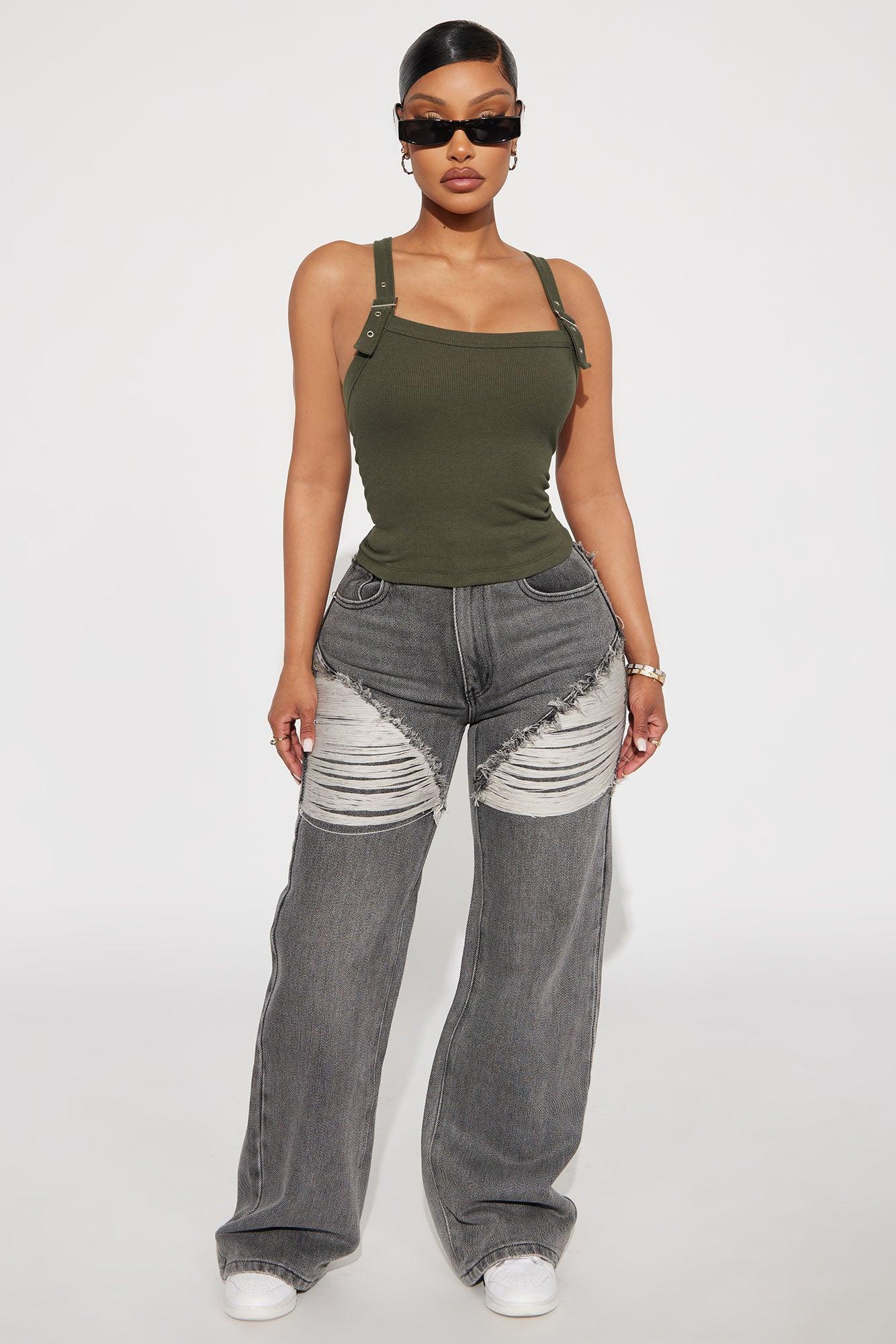 Buckle Up Ribbed Tank Top - Olive Product Image