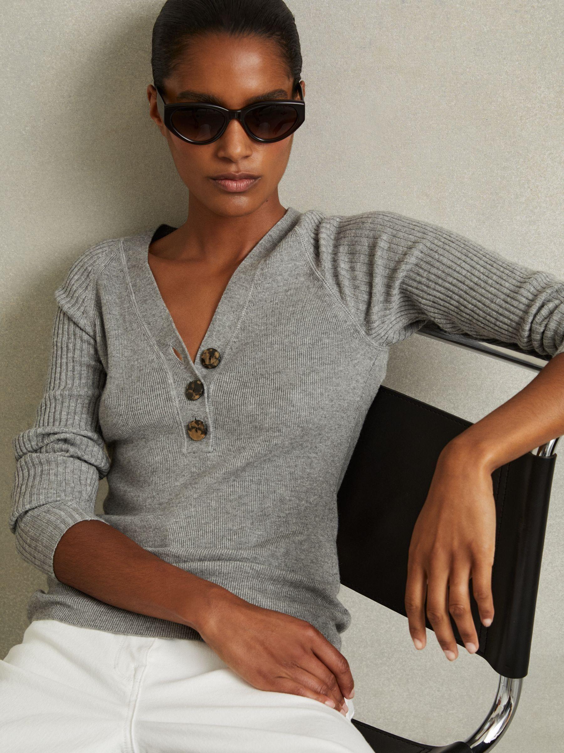 Ribbed Sleeve Jumper in Grey Product Image