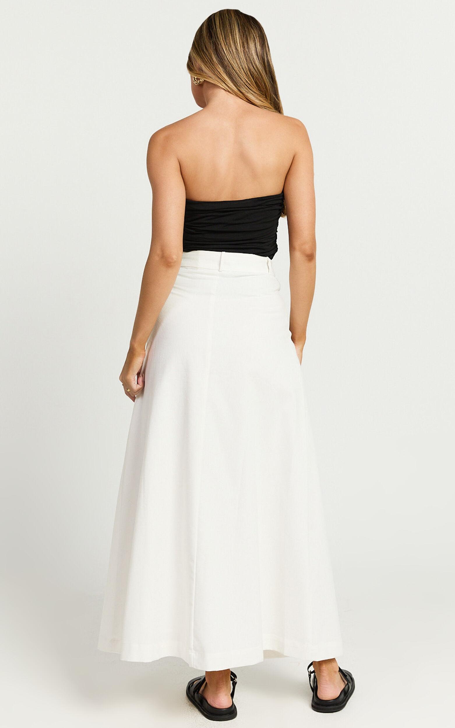 Benjie Maxi Skirt - Tailored Linen High Waisted A Line in White Product Image