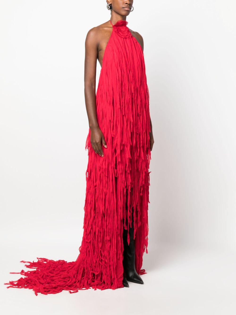 fringe-design halterneck long dress Product Image