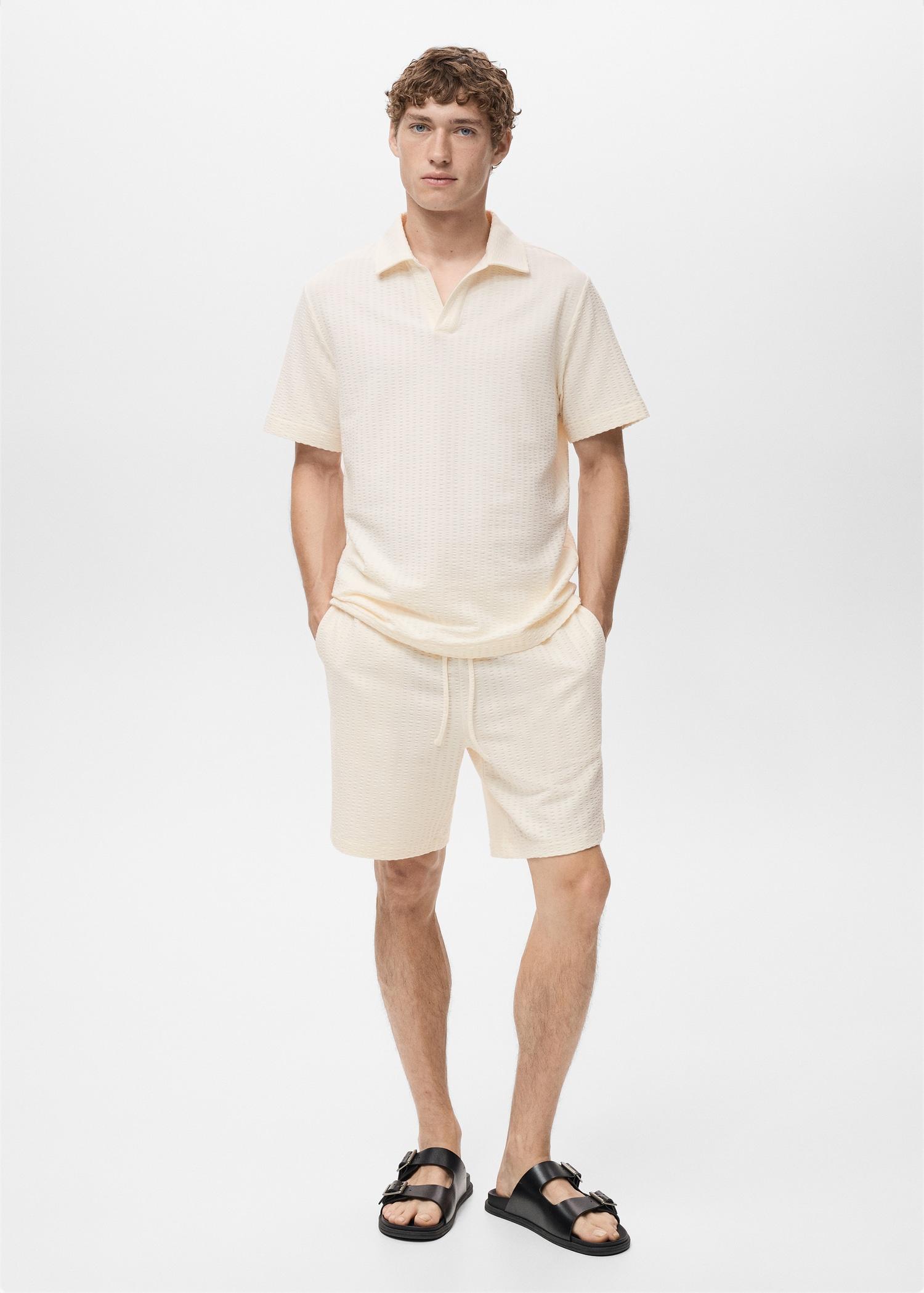 Cotton seersucker bermuda shorts with drawstring - Men | MANGO USA Product Image