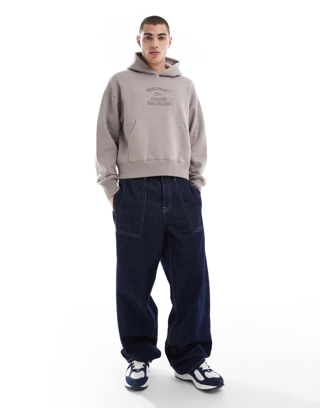 Bershka hoodie with embossed print in beige Product Image