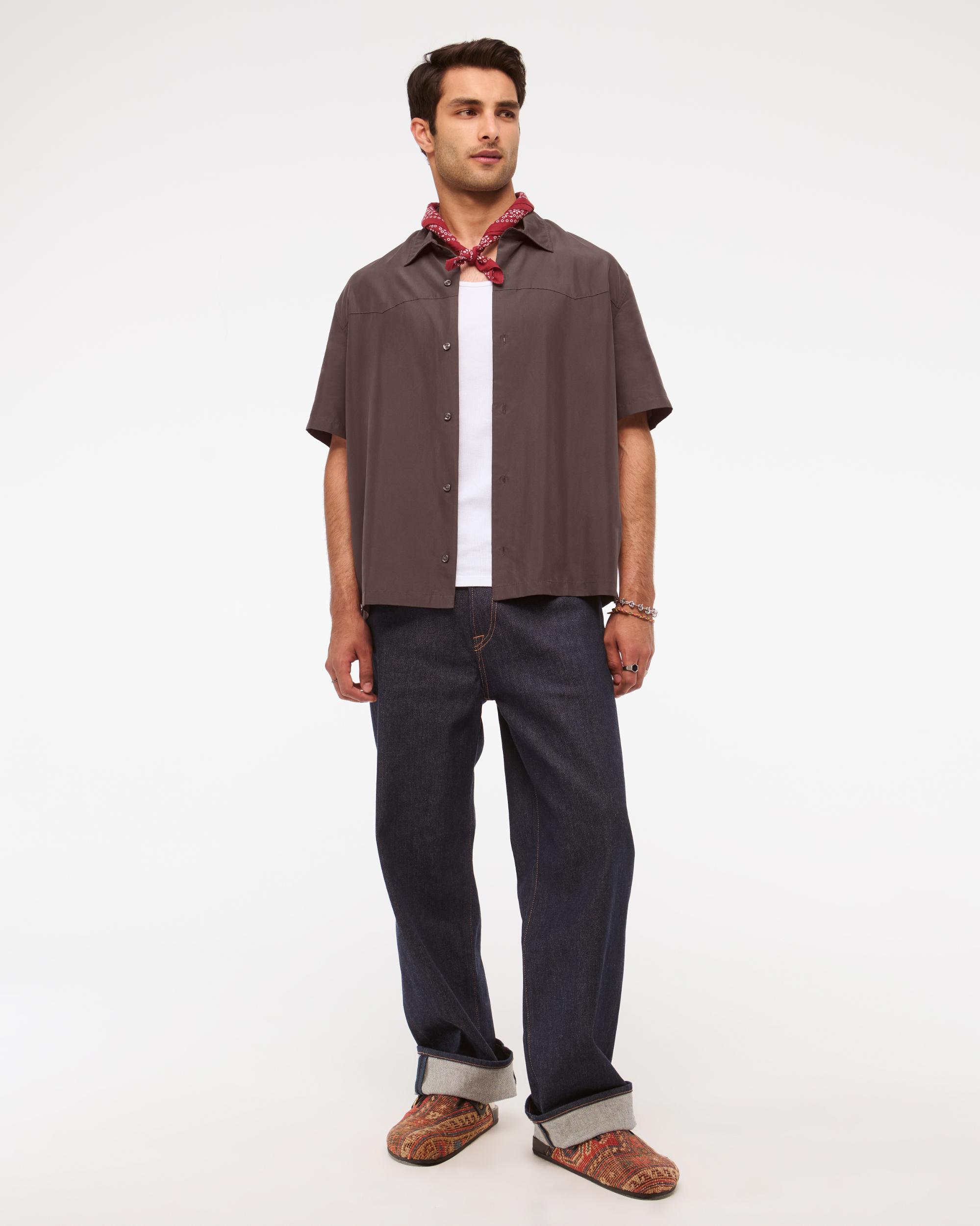 Short-Sleeve Cupro Button-Up Shirt Product Image