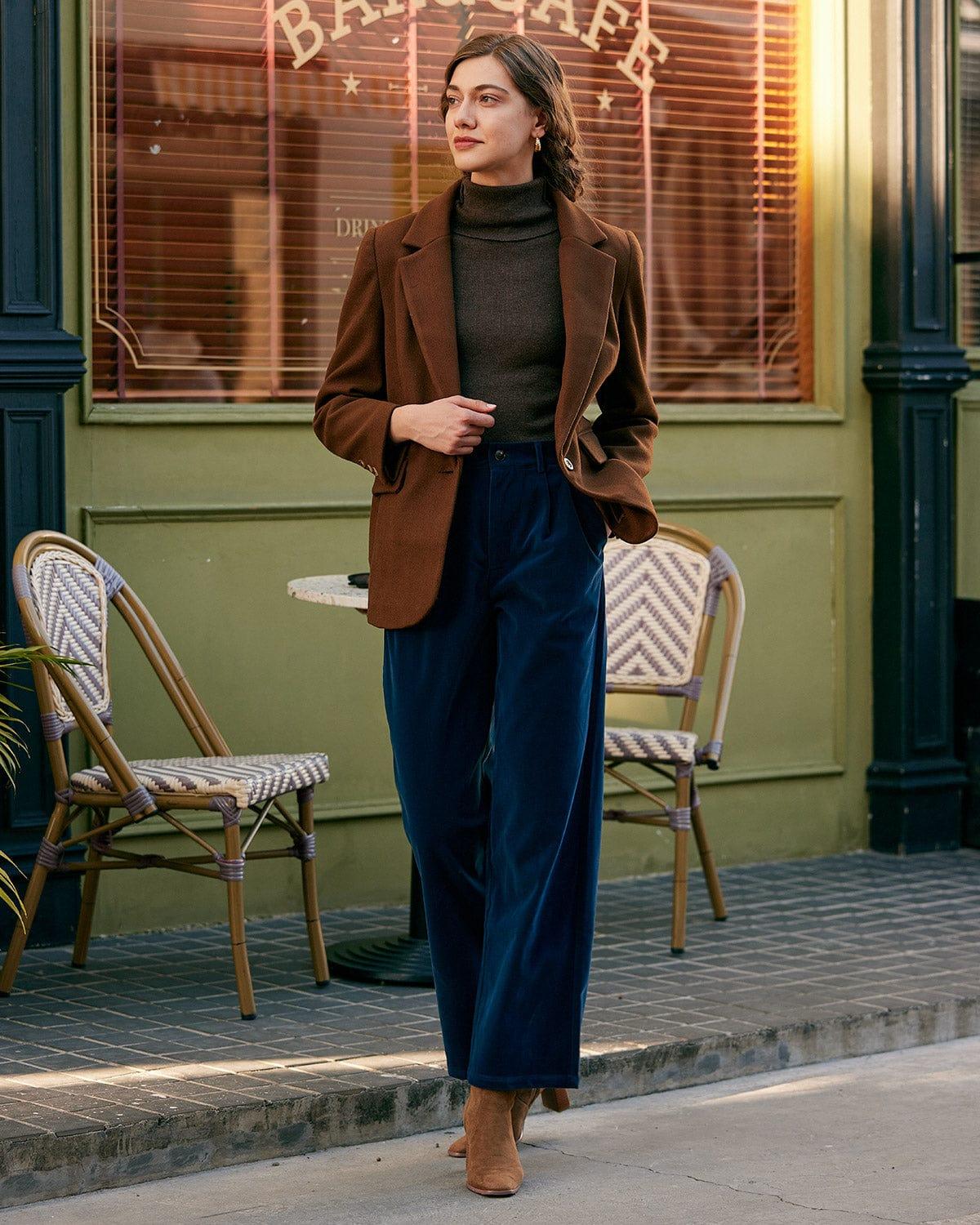 The Solid Collared Single Button Blazer Female Product Image