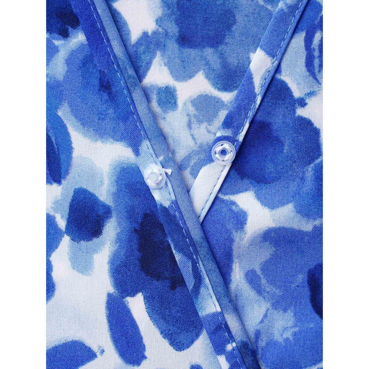 Plus Size Watercolor Floral Dolman Sleeve Maxi Dress Mediumblue Women Elegant Belted V-neck Sleeveless Curvy BloomChic 22-24/3X Product Image