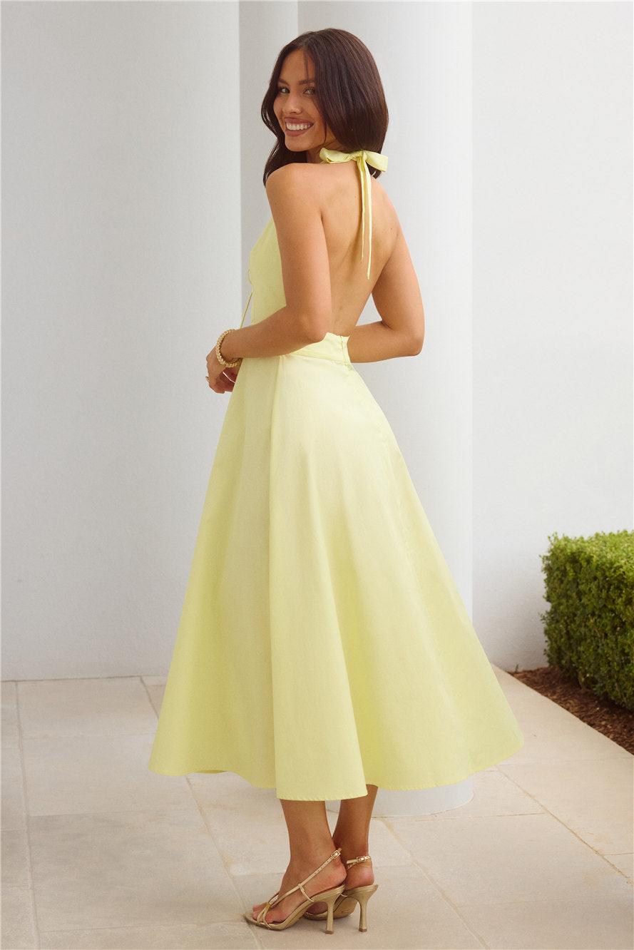 Sands Of Splendor Halter Maxi Dress Lemon Product Image