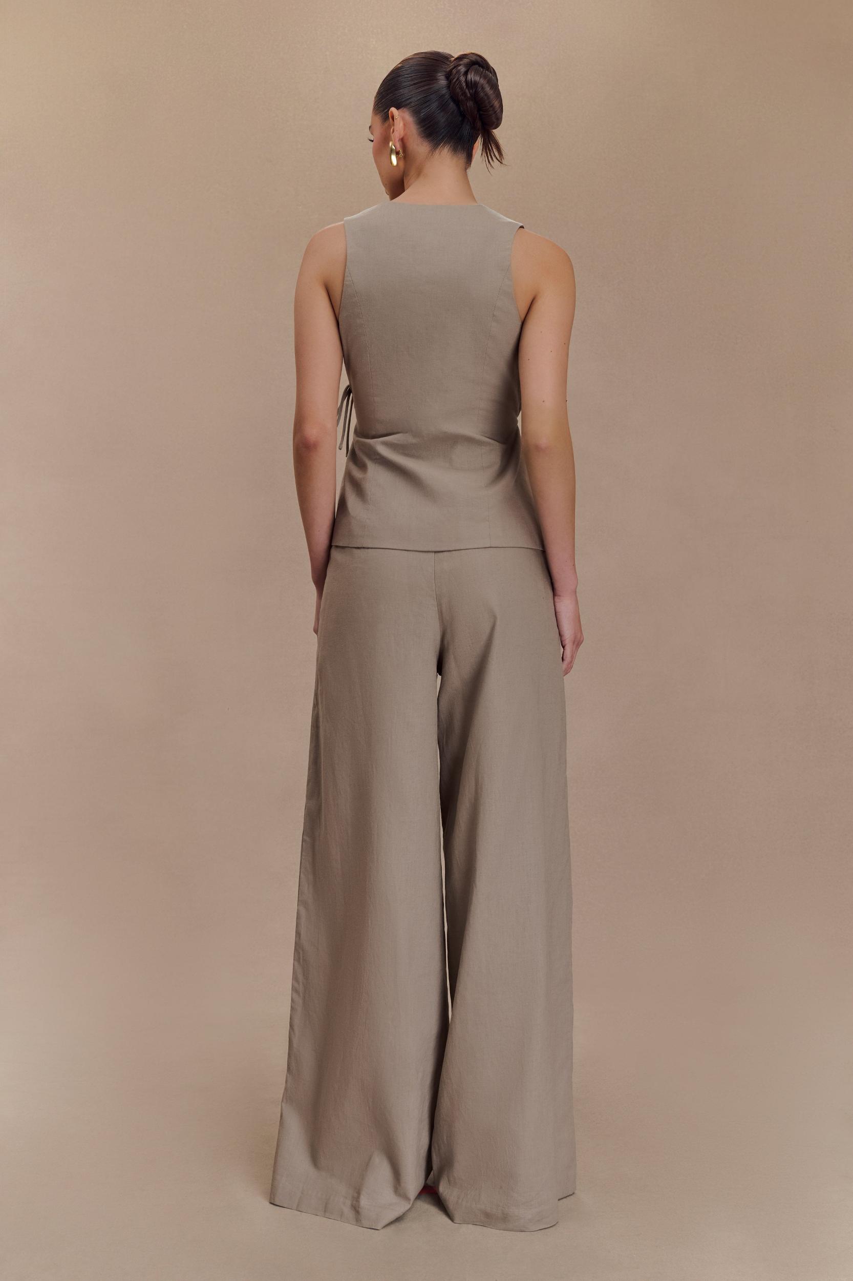 Brandi Linen Straight Leg Pant - Pebble Product Image