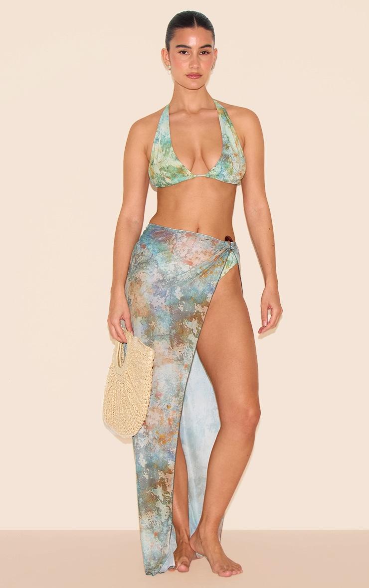 Green Mottled Print O Ring Detail Maxi Beach Skirt Product Image