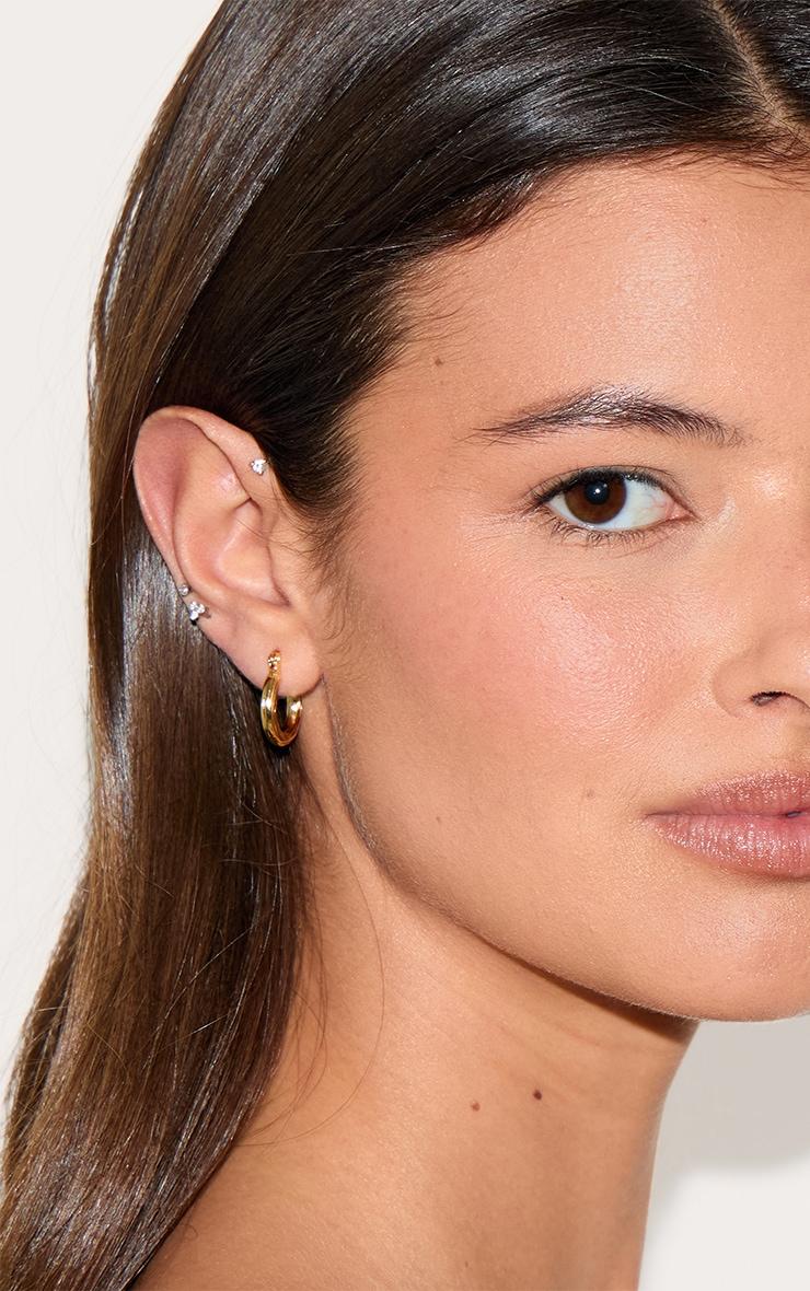 Real Gold Plated Mini Twist Detail Thin Hoop Earrings Product Image