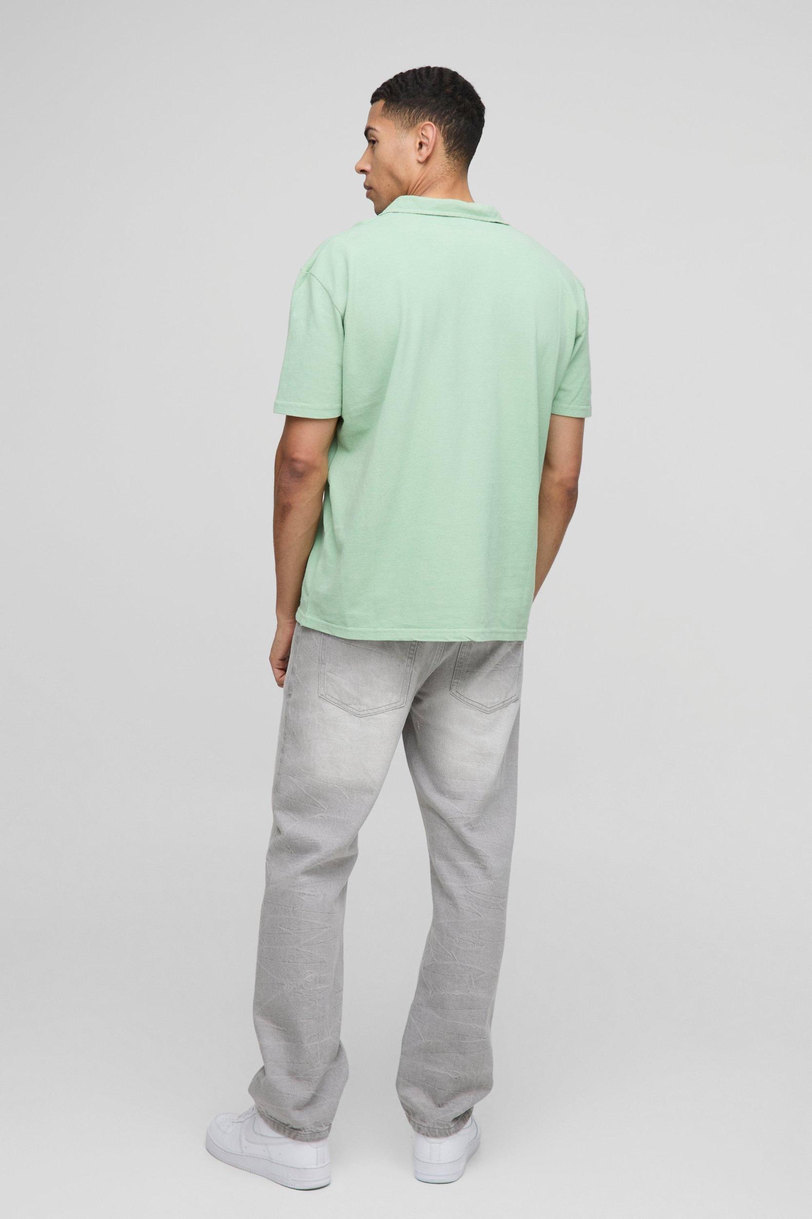 Oversized V Neck Pique Wash Polo | boohooMAN USA Product Image
