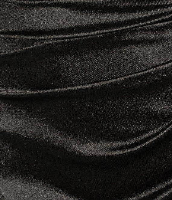 B. Darlin V-Neck Shirred Front Slit Long Satin Dress Product Image