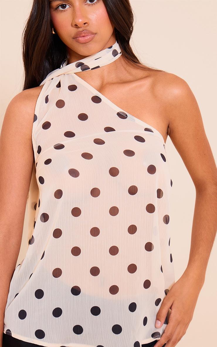 Petite Cream Sheer Polka Dot Tie Halterneck Top Product Image