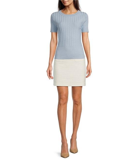 KARL LAGERFELD PARIS Knit Round Neck Short Sleeve Sweater Product Image